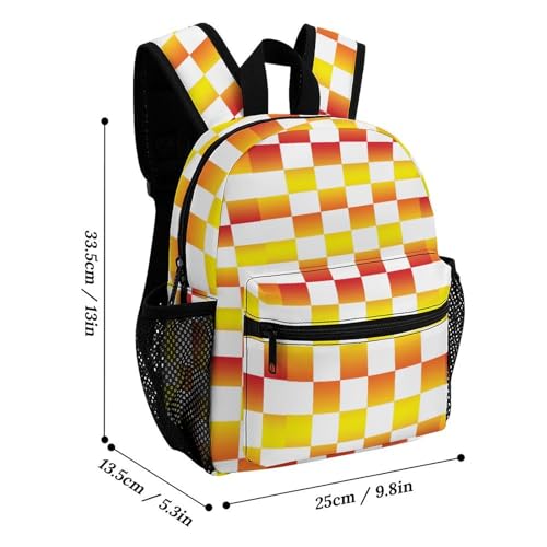 Gradient Fire White Checkers 13 Inch Backpack Lightweight Double Shoulder Bag with Zippers Unisex Daypack2