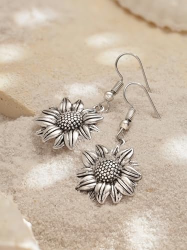 MINACHI Boho Vintage Summer Silver Plated Sunflower Dangle Drop Earrings Jewelry Gift for Women2