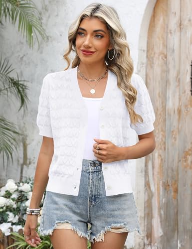 Women's Short Sleeve V Neck Button Down Cardigan Trendy Knit Shrug Sweater Cute Lightweight Sweaters4