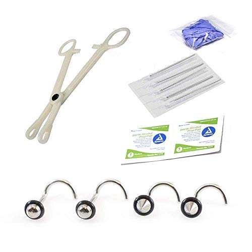 Nose Piercing Kit Nose Rings, Needles, Disposable Forceps, Gloves and Alcohol Pad 18g