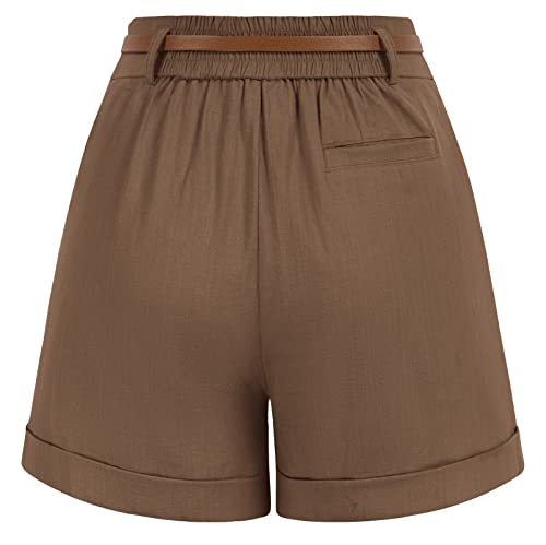 Image of Belle Poque Women Bermuda Shorts Elastic Waist Wide Leg Shorts with Pockets & Belts