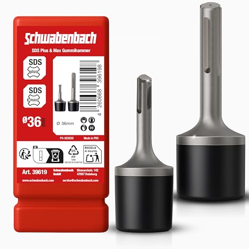 SCHWABENBACH® Marteau Caoutchouc SDS PLUS & MAX Ø35 mm + Adaptateur – Maillet Caoutchouc pour Perforateur SDS – Pose de Carrelage, Nivellement de Tuyaux et Radiateurs – Outillage Carreleur Pro