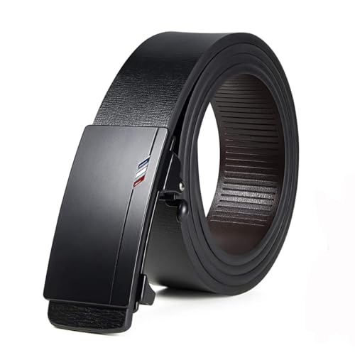 Image of GUSTAVE Men's Leather Belt Adjustable Auto Lock Buckle Belt for Men (Black-A)