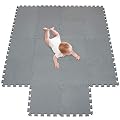 meiqicool Foam Play Mat Thick Soft EVA Interlocking Foam Floor Mats Children Yoga Exercise Multi Jigsaw Puzzle Blocking Board Kids Playmats Play Grey 18 Piece L