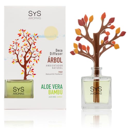 SYS Aromas Ambientador Decorativo Árbol - Fragancia Duradera Aloe Vera y Bambú - Aromatizador de Hogar, Oficina y Baño - 90 ml