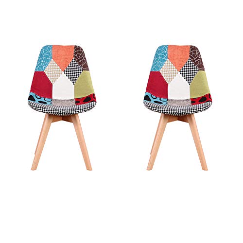 ArtDesign FR Chaises de Salle à Manger Patchwork Multicolores en Lin Tissu Loisirs Salon Chaises de Coin Chaises de Réception avec Dossier Coussin Doux (2-Rouge)