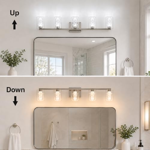 Image of 5-Light LED Vanity Light Fixtures for Bathroom,Electroplated Nickel