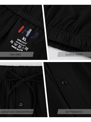 IHU 3 Pack Men's Cotton Pajama Shorts - Soft Sleepwear & Lounge Bottoms with Drawstring & Pockets Sleep Shorts for Men4