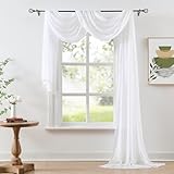 White Chiffon Sheer Window Scarf Valance Curtains 18ft for Living Room Bedroom Decor, 216 Inch Long Chiffon Crinkle Soft Window Sheer Voile Valance for Holiday, Wedding Party Decor, 52'W, 1 Piece