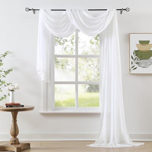White Chiffon Sheer Window Scarf Valance Curtains 18ft for Living