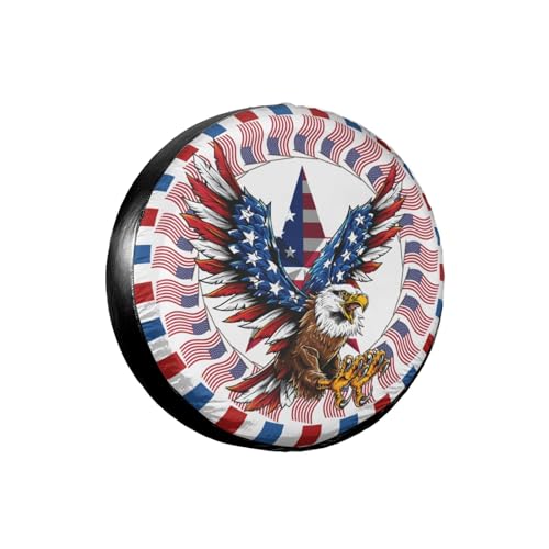 Image of American Flag Eagle July 4th Spare Tire Cover Waterproof Sun Protection Fit for Trailers, Rv, SUV, Off-Road Vehicle, Camper, and Trucks Wheel Cover 16 Inches