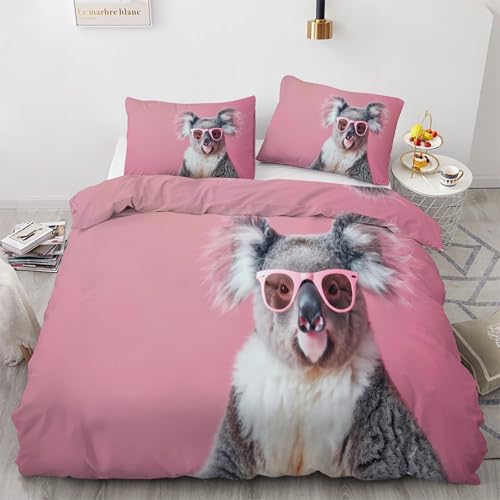 Housse de couette 160x200 koala parure de lit 3 pièces micropluche zippée
