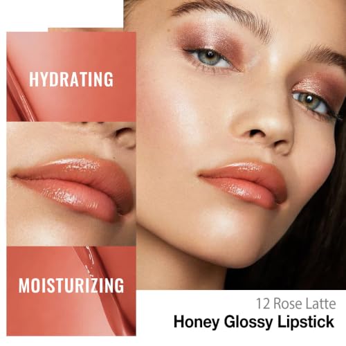 Image of evpct Rose Latte Honey Lipstick Tinted Lip Balm Oil Stick for Women, 12 | Sheer Lightweight, Moisturizing, Shine, Volumizing, Hydrating Nourishing Serum for Glossy Nourished Lips, Cruelty-Free Vegan