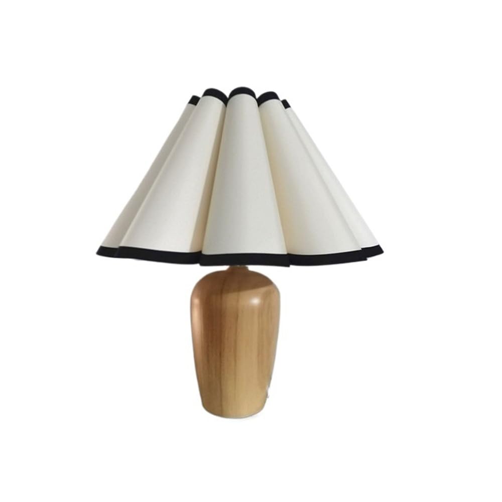 Z4T8M2K6G5 Bedside Lamp Vintage French Pleated Rustic Style Table Lamp Living Room Bedroom Bedside Fabric Lampshade LED(Bruin)
