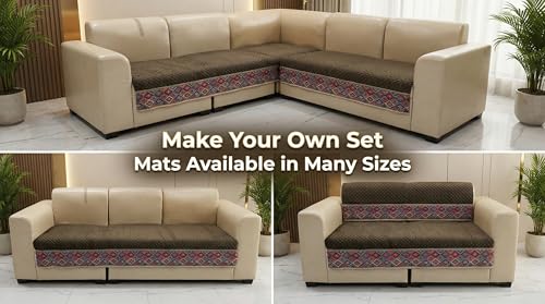 Image of Velvet Quilted Sofa Cover Mat Seat & Back, 3+2+2 Set, Total L161in H32in (3+2+2), Brown Color,Anti Skid Backing, 6in Hanging Strap Design, Washable Soft, A, Style -Brown-S322