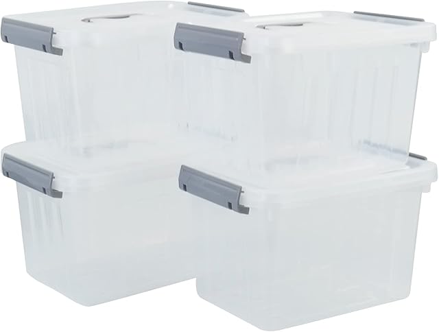 Yarebest 6 Liter Transparent Storage Box, 4-Pack Plastic Boxes with Lids, R