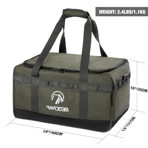 REDCAMP Camping Tote Organizer, 35L Tactical Duffel Bag, Waterproof Camp Storage Organizer with 3 Adjustable Dividers and Shoulder Strap for Outdoor Transport, Army Green2