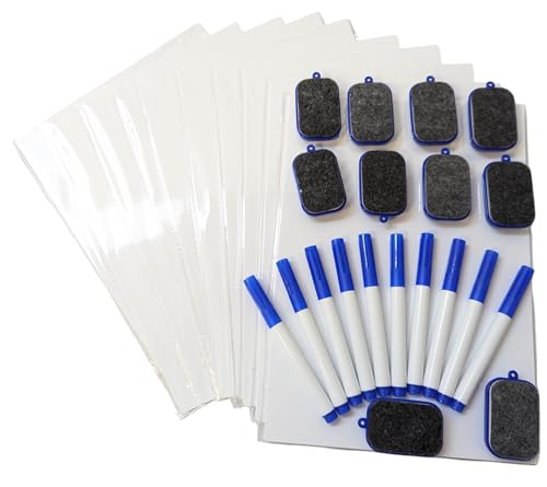 HYFIVE Dry Wipe Boards Set with 10 Dry Erase Pens & 10 Erasers Reusable Dry Erase Board/White Board for Home, School, Office, Ideal Mini Whiteboard for Homework, Spelling Practice and Brainstorming HYFIVE Dry Wipe Boards Set with 10 Dry Erase Pens & 10 Erasers Reusable Dry Erase Board/White Board for Home, School, Office, Ideal Mini Whiteboard for Homework, Spelling Practice and Brainstorming