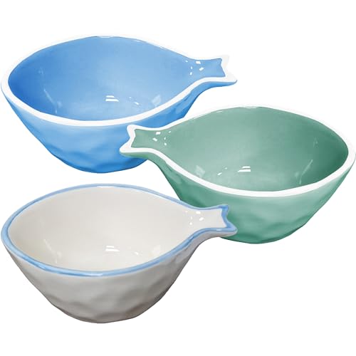 MERCURY SRL Ciotolina Snack, Ovale, a Forma di Pesce, Ceramica, Artigianale, Colori Assortiti - Piatto, Antipasti, Salse, Spezie, Contorni, Condimenti, Maionese, Ketchup - 12x8.5x5h cm (1 Pezzo)