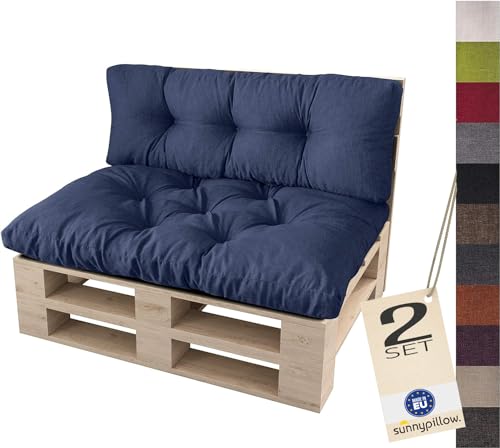 sunnypillow Set 2 Coussins pour Palette Euro Canapé Jardin Salon - Siège 120 x 80 x 12 cm + Appui 120 x 40 x 15 cm - Extérieur - Différentes Tailles et...