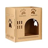 Wiltec Katzenhöhle quadratisch aus Pappe Katzenhaus mit Eingang und Fenster Katzenhütte Stecksystem
