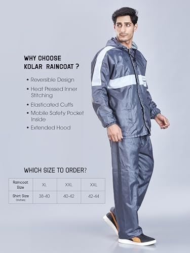 Image of KOLAR Men's Waterproof Rain Suit with Jacket and Pant With Reflective Surface, Extended Hood, Ouside and Inside Pocket