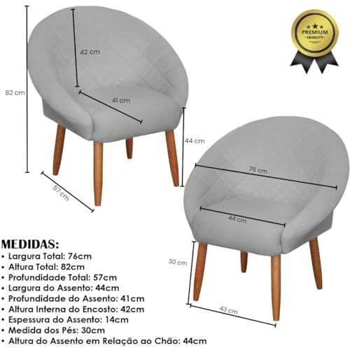 MOBLAN DECOR Kit Cadeira Poltronas Decorativa para Sala de Estar Recepção MOBLAN decor (CINZA)