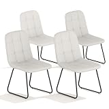 HIPIHOM Dining Chair Set of 4, Modern Kitchen Faux Leather Dining Room Chair for Kitchen Living Dining Room (4 Off-White with Black Legs)