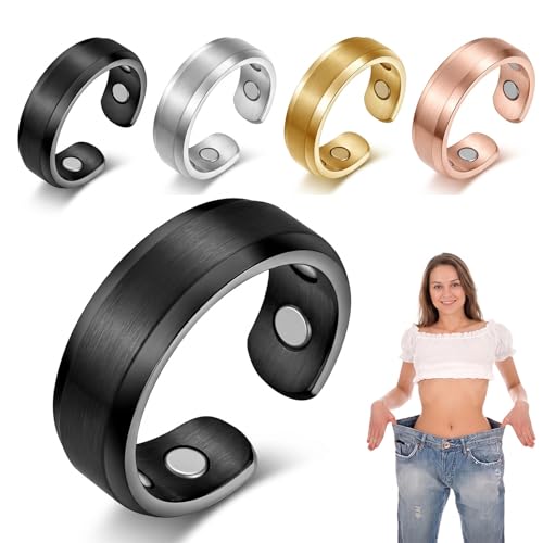 SWYZOR Bague Anti Stress,4 Pcs Bague Magnétique, Anneaux de Thérapie Magnétique Ajustables pour les Migraines,Anneau Magnétiques pour Hommes et Femmes(C)