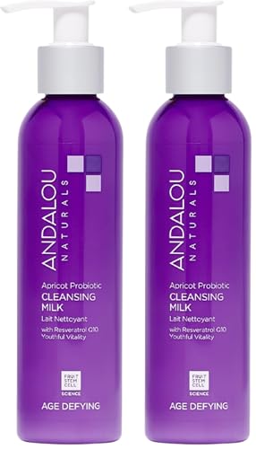 Andalou Naturals Age Defying Apricot Probiotic Cleansing Milk | Gentle Daily Hydrating Face Cleanser For Dry,Dehydrated Skin| With Fruit Stem Cell Complex | 6 fl oz,(Pack of 2)