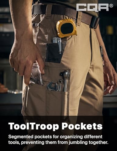 Image of CQR Men's Quick Dry Work Pants, Water Resistant Outdoor Tactical Pants, Lightweight Stretch Cargo Hiking Pants
