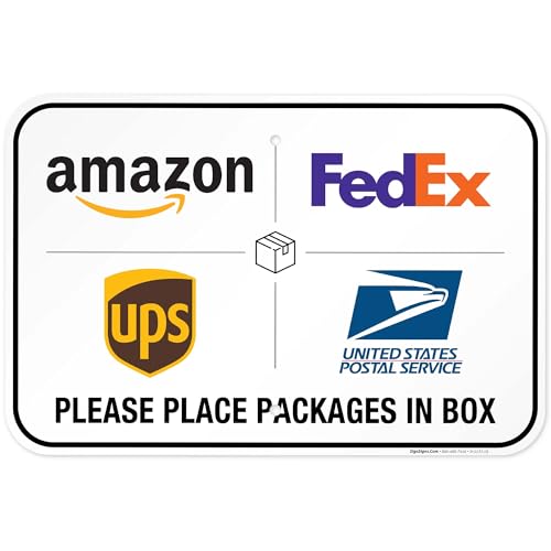 Image of Package Delivery Sign, Please Leave Packages Here Sign, FedEx, Amazon, UPS, USPS, 12x18 Inches, Rust Free .063 Aluminum, Fade Resistant, Made in USA by Sigo Signs