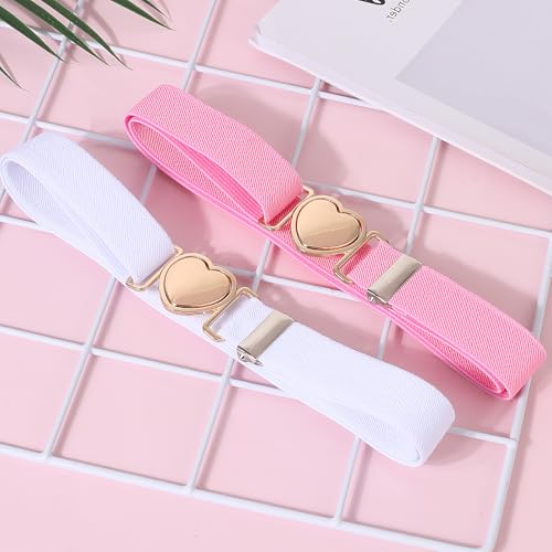 2 Pcs Elastic Belts for Toddler Kids Adjustable Girls Teens Stretch Belts with Heart Buckle for Pants Jeans Dress4