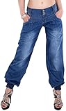 Bequem Sitzend Damen Sexy Haremshose Pumphose Pluder Boyfriend Sarouel-Aladin Harem Hose Jeans 880 (S - 36)