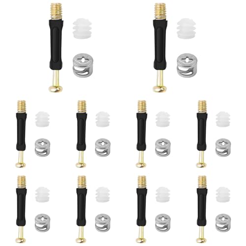 10 Set Exzenter Möbelverbinder-Set,Exzenterbeschlag,Durchmesser 11,8 mm,Einschraubdübel mit Abdeckrand M6 x 40 mm und Einschraubmuttern M6,für Möbel Schrankverbinder Komplett(Schwarz)