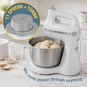 West Bend Two Sweet 2-in-1 Hand & Stand Mixer, 11 Speeds with Turbo Boost, 4.4 Qt Rotating Bowl, Dough Hooks, Beaters & Whisk, Tilt-Head Design, 550 Peak Watts, White — photo 3 of 6