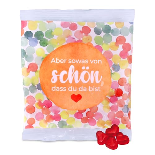 Fruchtgummi Herzen 5er Pack à 50 g – Aber sowas von schön, dass du da bist – leckere Trolli Gummiherzen-Tüten mit 10% Fruchtsaft – perfektes Dankeschön, Gastgeschenk oder Mitgebsel für jeden Anlass