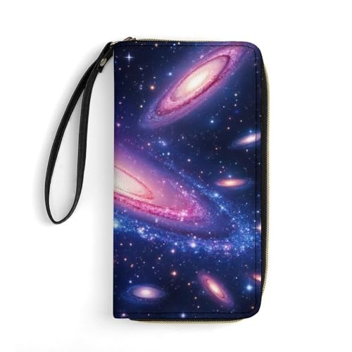 Womens Wallet, Waterproof PU Leather Wallet, Large Capacity Credit Card Holder Space Galaxy Constellation Zodiac Star Purple Blue Coin Zipper Clutch Purse3
