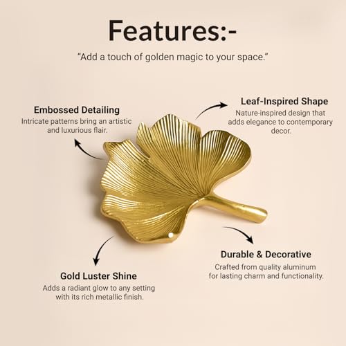 Image of MARKET 99 Golden Embossed Aluminium Platter | Glossy Decorative Tray for Table Decor & Festive Styling | Elegant Designer Centre Display Dish for Diwali, Weddings, Housewarming & Gifting