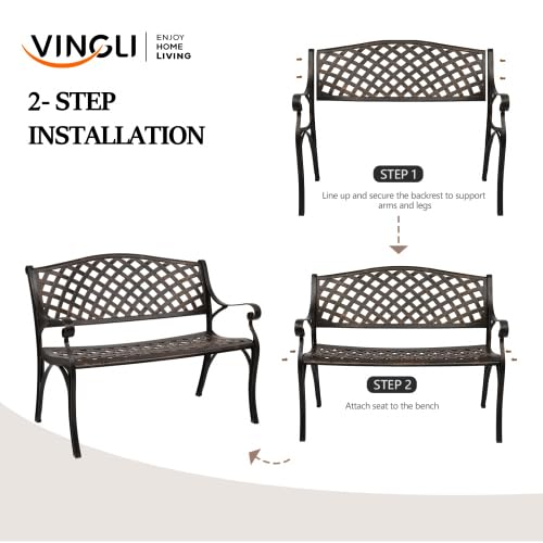 Bonnlo Banc Exterieur Jardin en Aluminium Moulé|Style Vintage avec Dossier et Assise à Mailles|Banquette,Bancs de Jardin Robuste pour Terrasse, Balcon et Patio|102 cm, Bronze Antique