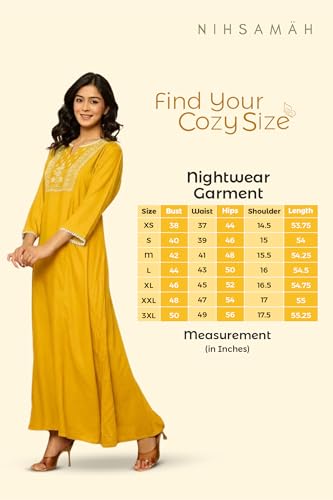 Image of NIHSAMAH Viscose Nighty for Women, Embroidered & Printed Stylish Night Gown, Long Sleeve Comfortable Sleepwear Long Nightwear, Maxi