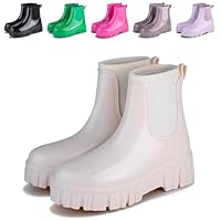 Womens Rain Boots Ankle Waterproof Garden Shoes Fashion Wellington Rubber Rainboots Slip-Resistant Work Shoes for Outdoor Work White US 9 Women EU 40