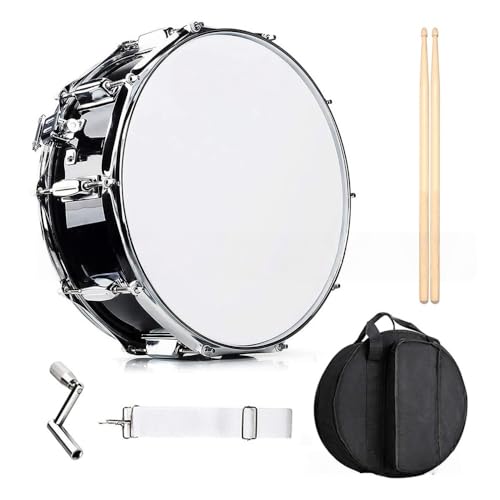XPPXスネアドラム、ドラムセット 、楽器打楽器 、初心者向け 、ホリデーギフト、取り付け簡単、 スタンドスティック キー、 バッグ、ミュートパッド、調節可能なストラップ 、学生初心者向けマーチングスネアドラムキット (14インチ ブラック スネアドラム)
