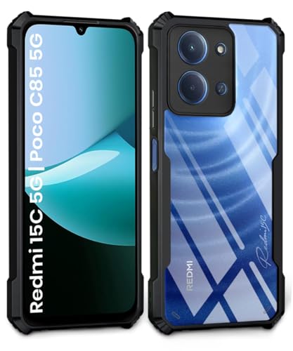 Image of WOW IMAGINE Shock Proof Clear Back Case Mobile Cover for Mi Redmi 15C 5G | Poco C85 5G 2025 (Hard | Hybrid PC + TPU | Full Armour Device & Camera Protection | Black)