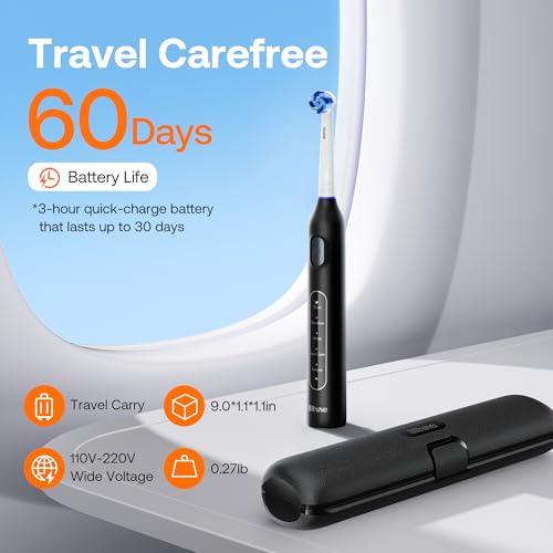 Image of Bitvae R1 Rotating Electric Toothbrush with 8 Brush Heads for Adults and Kids, 60-Day Battery Life, 5 Modes Rechargeable Power Toothbrush with 2-Minute Smart Timer, Black