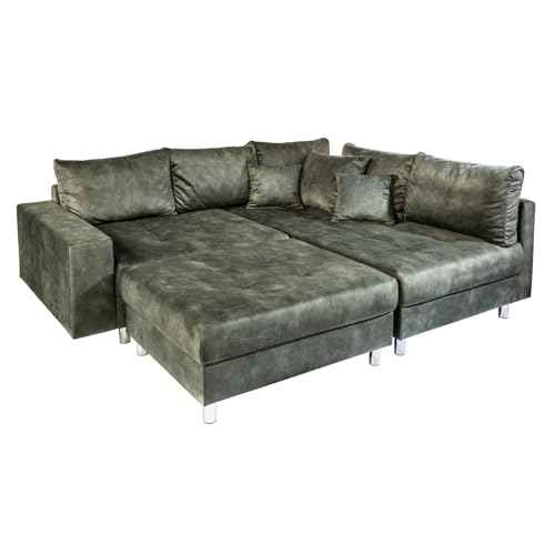 Riess Ambiente Moderne Wohnlandschaft Kent - 220cm - moosgrün - Microvelours - Ecksofa Federkern inkl. Hocker & Kissen Couch L-Form Ottomane Riess Ambiente Moderne Wohnlandschaft Kent - 220cm - moosgrün - Microvelours - Ecksofa Federkern inkl. Hocker & Kissen Couch L-Form Ottomane