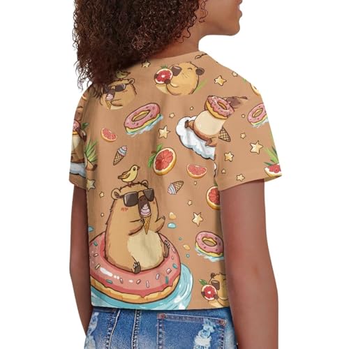 Image of Girls Crop Tees Crew Neck Casual Short Sleeve T Shirts Kids Loose Soft Comfortable Tees Blouses Shirt for Little Girl