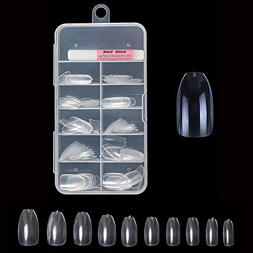 AORAEM 100PCS Coffin Fake Nails Tips Short Acrylic False Nail Full Cover Clear Artificial Ballerina Nails 10 Sizes with Nail Glue and Box (C-DBL)