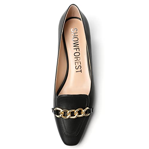 SHOWFOREST Women's Solid Metal Square Toe Slip On Matte Party Casual Kitten Low Heel Pumps Shoes 1.5 Inch3