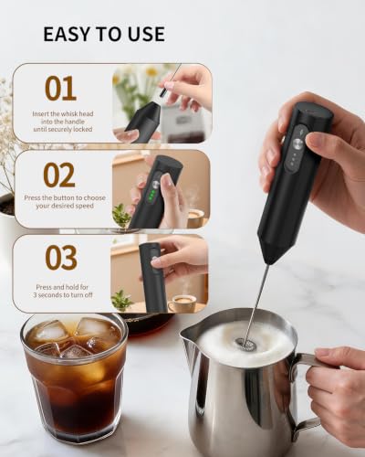 Image of CIRCLE JOY Rechargeable Coffee Frother Electric with 3 Variable Speeds, 3 Whisks and Storage Box, Milk Frother Handheld for Coffee, Latte, Cappuccino, Milk Mixing, Protein Shakes & Egg Beating